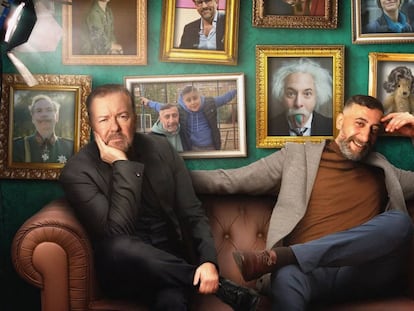Ricky Gervais (izquierda) y Kida Khodr Ramadan en 'German Genius'.