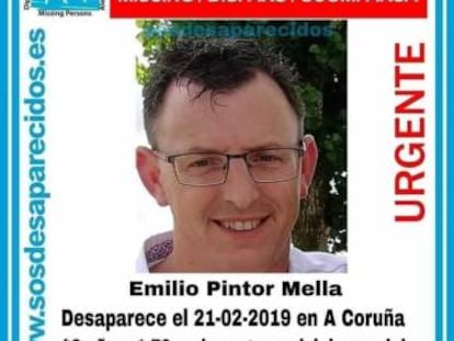 Cartel de SOS Desaparecidos que alerta del caso de Emilio Pintor.