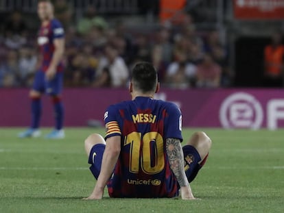 Messi, tras su lesión en el Barça-Villarreal.