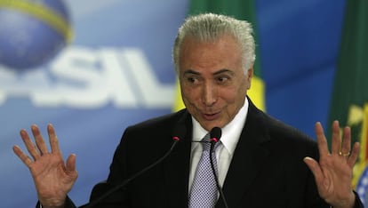 El presidente de Brasil, Michel Temer, en un acto el 5 de febrero en Brasilia. 