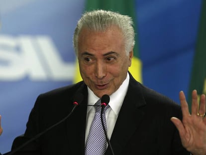 El presidente de Brasil, Michel Temer, en un acto el 5 de febrero en Brasilia. 