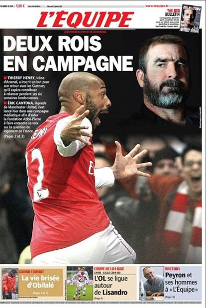 Henry y Cantona, protagonistas en la portada de L'Equipe.