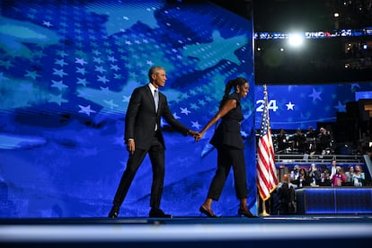 Barack y Michelle Obama, el 20 de agosto de 2024, en la convención nacional demócrata de Chicago (Illinois).