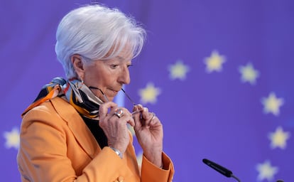 La presidenta del BCE, Christine Lagarde, en rueda de prensa el pasado 6 de marzo en Fráncfort.