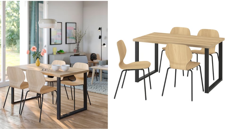 Conjunto de una mesa y cuatro sillas SKALSTA.