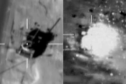 Un avión Tornado apunta a un vehículo militar libio antes de disparar contra él.