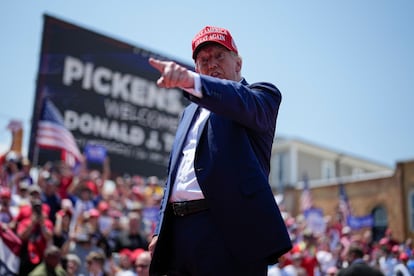 Former President Donald Trump speaks during a rally, Saturday, July 1, 2023, in Pickens, S.C.