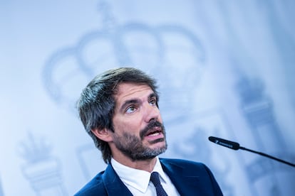 Ernest Urtasun, durante su intervención en la rueda de prensa posterior al Consejo de Ministros, este martes. 