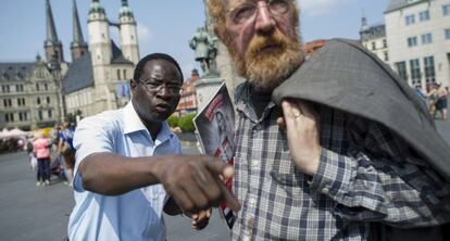 Diaby participa en un acto electoral el 6 de julio en Halle (Sajonia-Anhalt).