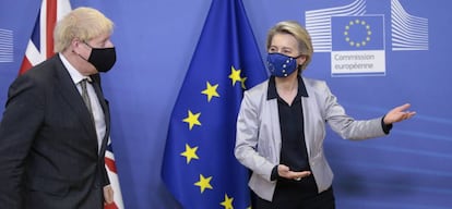 El primer ministro británico, Boris Johnson, y la presidenta de la Comisión, Ursula von der Leyen, la pasada semana en Bruselas.