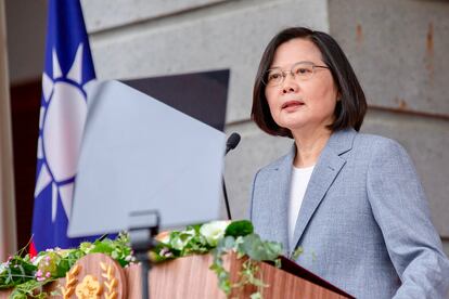 La presidenta taiwanesa, Tsai Ing-wen, pronuncia su discurso de investidura tras jurar el cargo en su segundo mandato