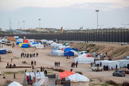 The tents of internally displaced Palestinians in the Rafah refugee camp, southern Gaza Strip, 16 February 2024