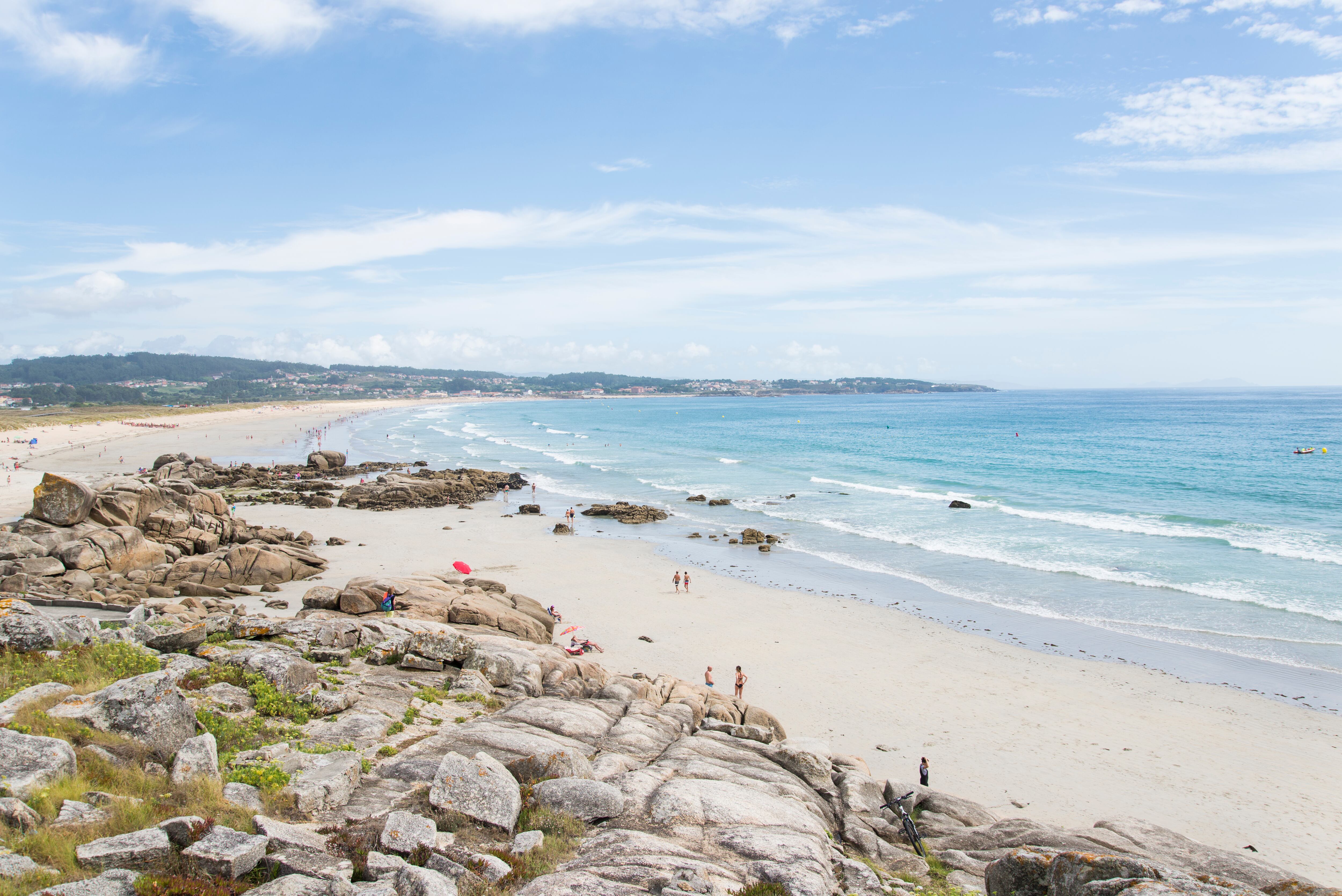 Vista de la playa de ALanzada en la península de O Grove, en Pontevedra.