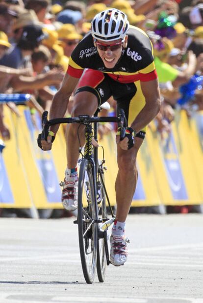 El belga Phillipe Gilbert justo antes de ganar la primera etapa del Tour 2011.