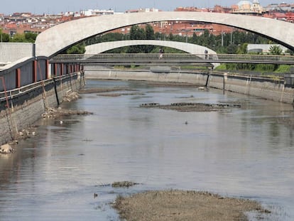 Aparición de las islas en el tramo del Río Manzanres que se ha desembalsado entre las presas 8 y 9.