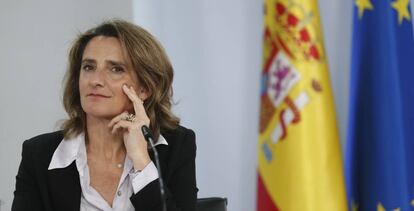 Teresa Ribera, vicepresidenta para la Transición Ecológica, durante la rueda de prensa posterior al Consejo de Ministros de este martes.