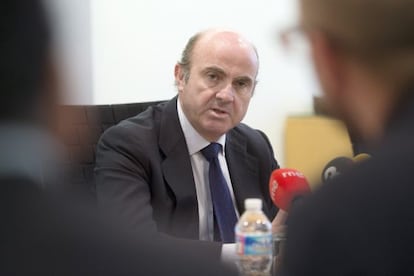 Luis de Guindos, en la rueda de prensa en la sede del Banco Mundial