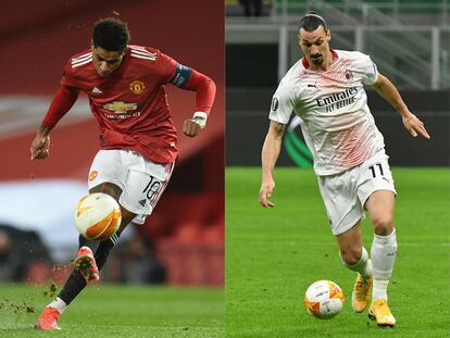 Marcus Rashford, del United, y Zlatan Ibrahimovic, del Milan.