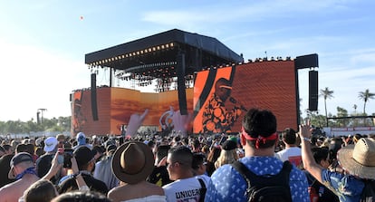 La estrella internacional de reguetón, Bad Bunny, durante el festival de Coachella, en 2019. 