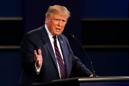 President Donald Trump speaks during the first presidential debate with Democratic presidential candidate former Vice President Joe Biden Tuesday, Sept. 29, 2020, at Case Western University and Cleveland Clinic, in Cleveland. (AP Photo/Patrick Semansky)