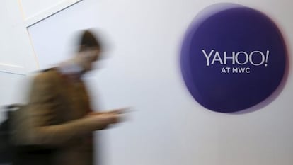 Logo de Yahoo en el Mobile World Congress de Barcelona.