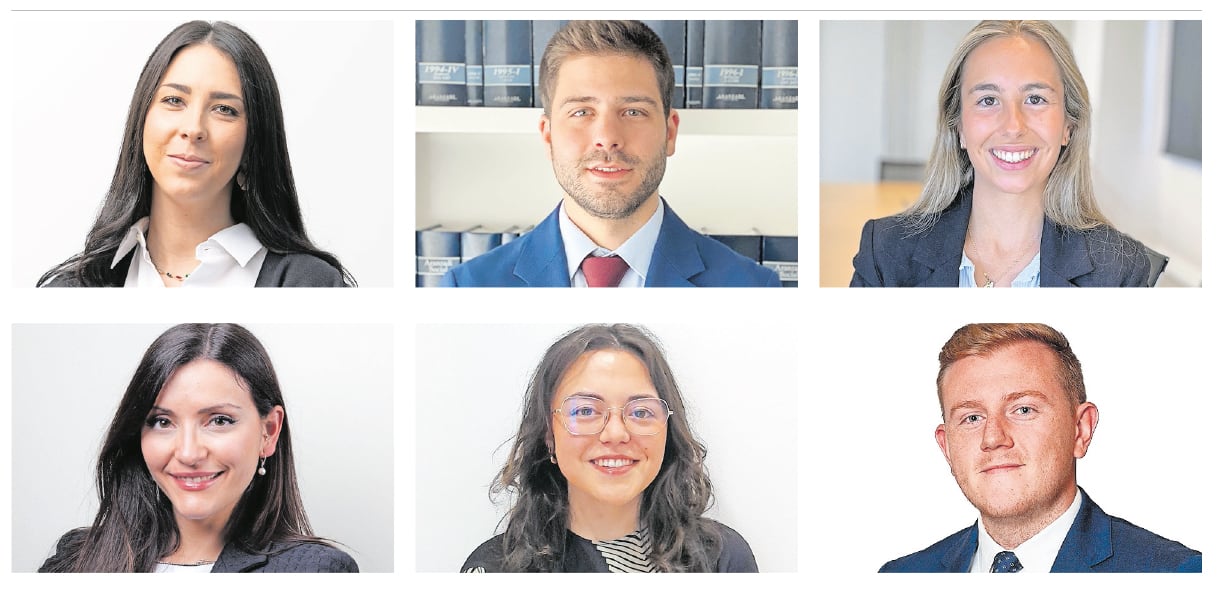 De izquierda a derecha y de arriba a abajo: Natalia Marín, de Eversheds Sutherland; Alejandro de la Blanca, de Abdón Pedrajas Littler; María Morales, de Dentons; Anna Ribera, de Pedrosa Lagos; Lara Doval, de Pons IP, y Guillermo Ruiz, de CMS Albiñana & Su
