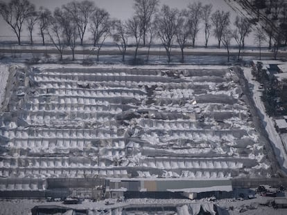 Invernadero destrozado por la nieve en Aranjuez, Madrid.