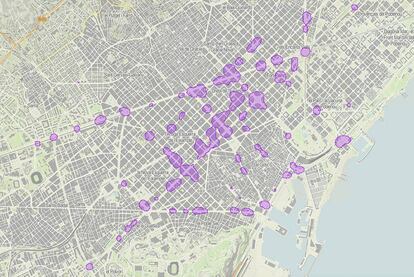 Mapa de les zones de Barcelona amb més accidents els últims 10 anys.