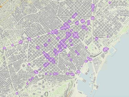 Mapa de les zones de Barcelona amb més accidents els últims 10 anys.