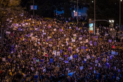 Manifestación del Día de la Mujer, a su paso por Cibeles (en Madrid) el pasado 8 de marzo.