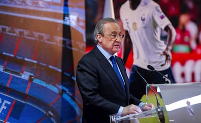 Florentino Pérez, durante la presentación de Mendy.