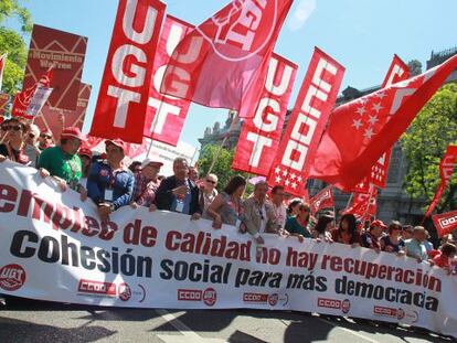 Cabecera de la manifestaci&oacute;n del 1 de mayo celebrada el pasado ejercicio en Madrid. 