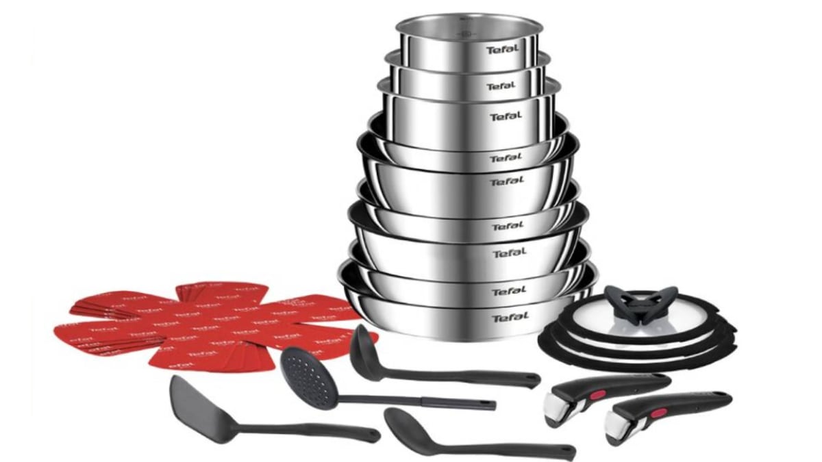 Lote de 22 piezas de cocina apilables y con mango extraíble, de Tefal.