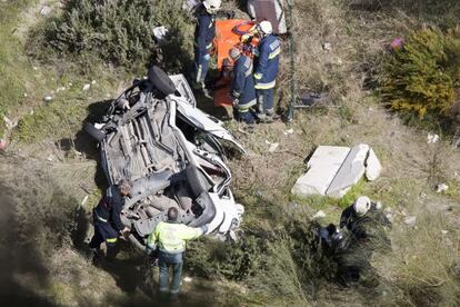 Marta Jorgoso&#039;s car, which plunged down a slope due to a barrier that had not been repaired. 