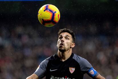 El delantero del Sevilla FC, Jesús Navas, durante el partido.