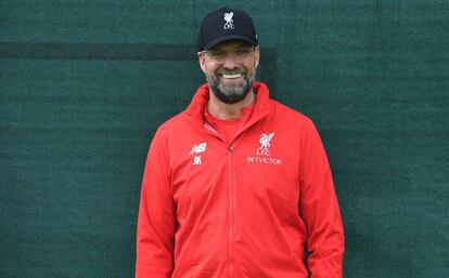 Klopp, en el entrenamiento de Liverpool este martes.