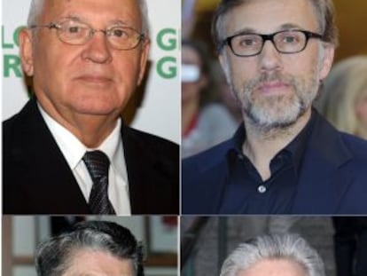 Combo de imágenes de Gorbachov, Christoph Waltz, Reagan y Michael Douglas.