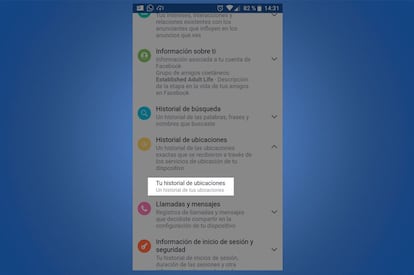 Una vez que hemos pulsado sobre la opción "Historial de ubicaciones" se desplegará un nuevo submenú, donde a su vez debemos pulsar sobre "Tu historial de ubicaciones". Una vez que hayamos pulsado sobre esta función, accederemos a un completo historial de lugares donde hemos estado y que han sido registrados por el móvil o el ordenador portátil.