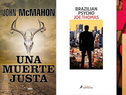 Los libros 'Una muerte justa' de John McMahon, 'Brazilian Psycho' de Joe Thomas y 'Dos Crímenes de Jorge Ibargüengoitia.
