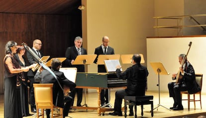 El conjunto Concerto Italiano durante su presentaci&oacute;nde este martes en el Auditorio Nacional.