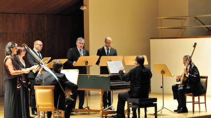 El conjunto Concerto Italiano durante su presentaci&oacute;nde este martes en el Auditorio Nacional.