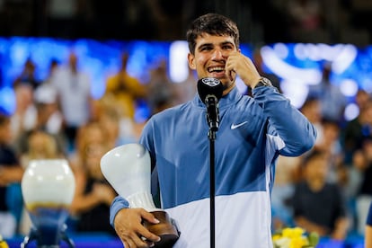 Carlos Alcaraz se emociona tras perder en la final de Cincinnati ante Novak Djokovic