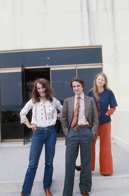 El reparto de 'La mamá y la puta': Jean Eustache, Bernadette Lafont, Jean-Pierre Léaud y Françoise Lebrun, en el Festival de Cannes de 1973.