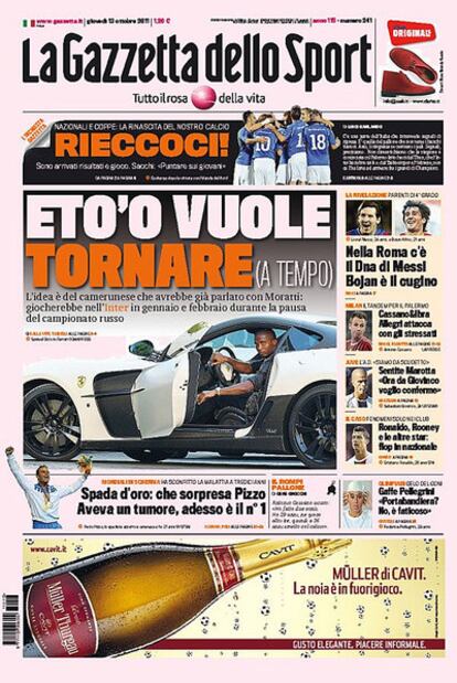 Portada de La Gazzetta dello Sport.