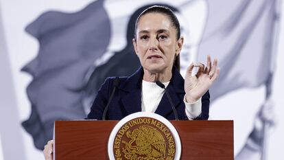 La presidenta de México, Claudia Sheinbaum, durante una rueda de prensa en Ciudad de México.