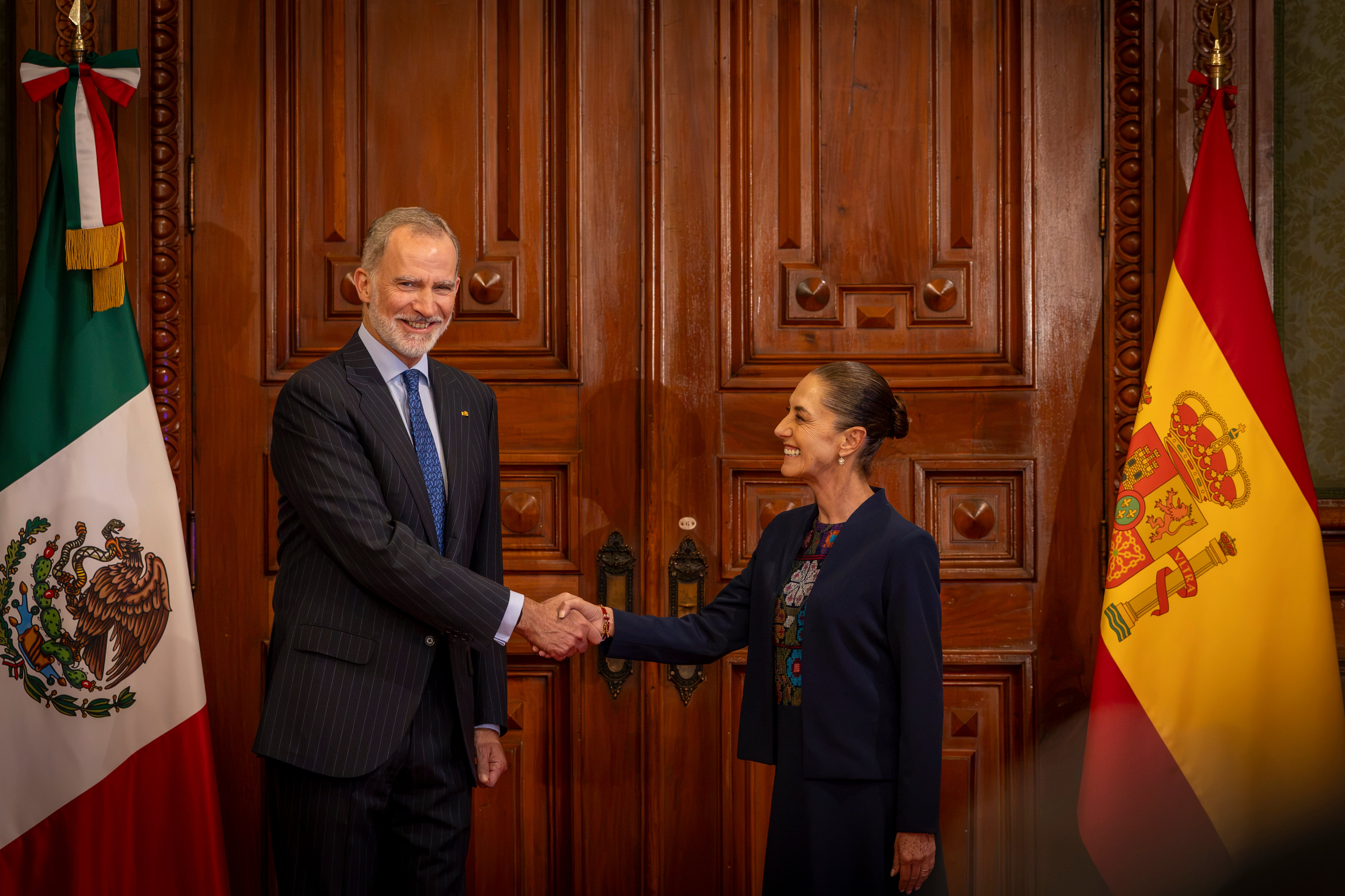 Felipe VI y Claudia Sheinbaum en Palacio Nacional, este jueves.
