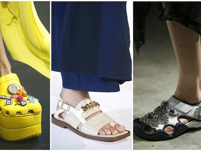 De izquierda a derecha: Crocs de Balenciaga y zapatos de Stella McCartney y Christopher Kane.