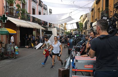 Rodaje de 'Terminator 6' en la calle Santa Isabel este miércoles.