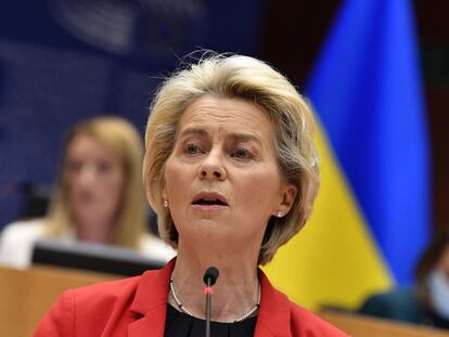 La presidenta de la Comisión Europea, Ursula von der Leyen, este miércoles en el Parlamento Europeo.