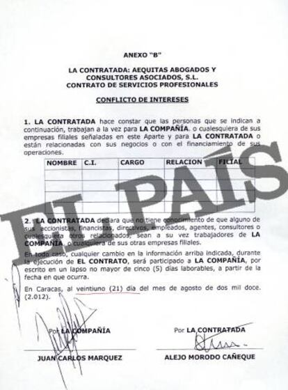 Contratos firmados entre Juan Carlos Márquez y Alejo Morodo.